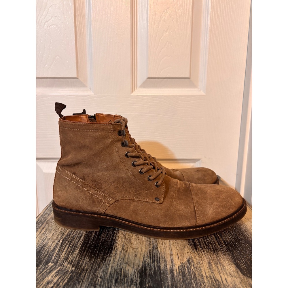 Steve Madden Mens P-Packer Suede Combat Boots Dark Taupe 13 Side Zip Cap Toe